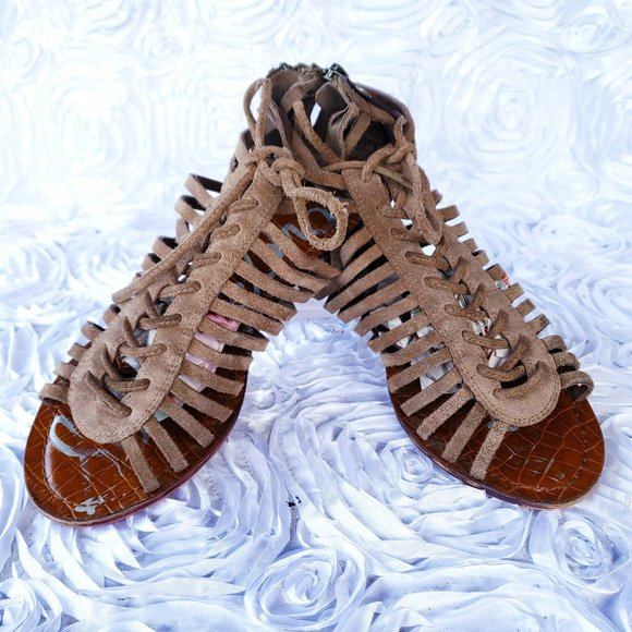 Sam Edelman Womens Boho Gladiator Wedge Thong Sandals Sz 6.5M Suede Zipper Shoes - Picture 2 of 9